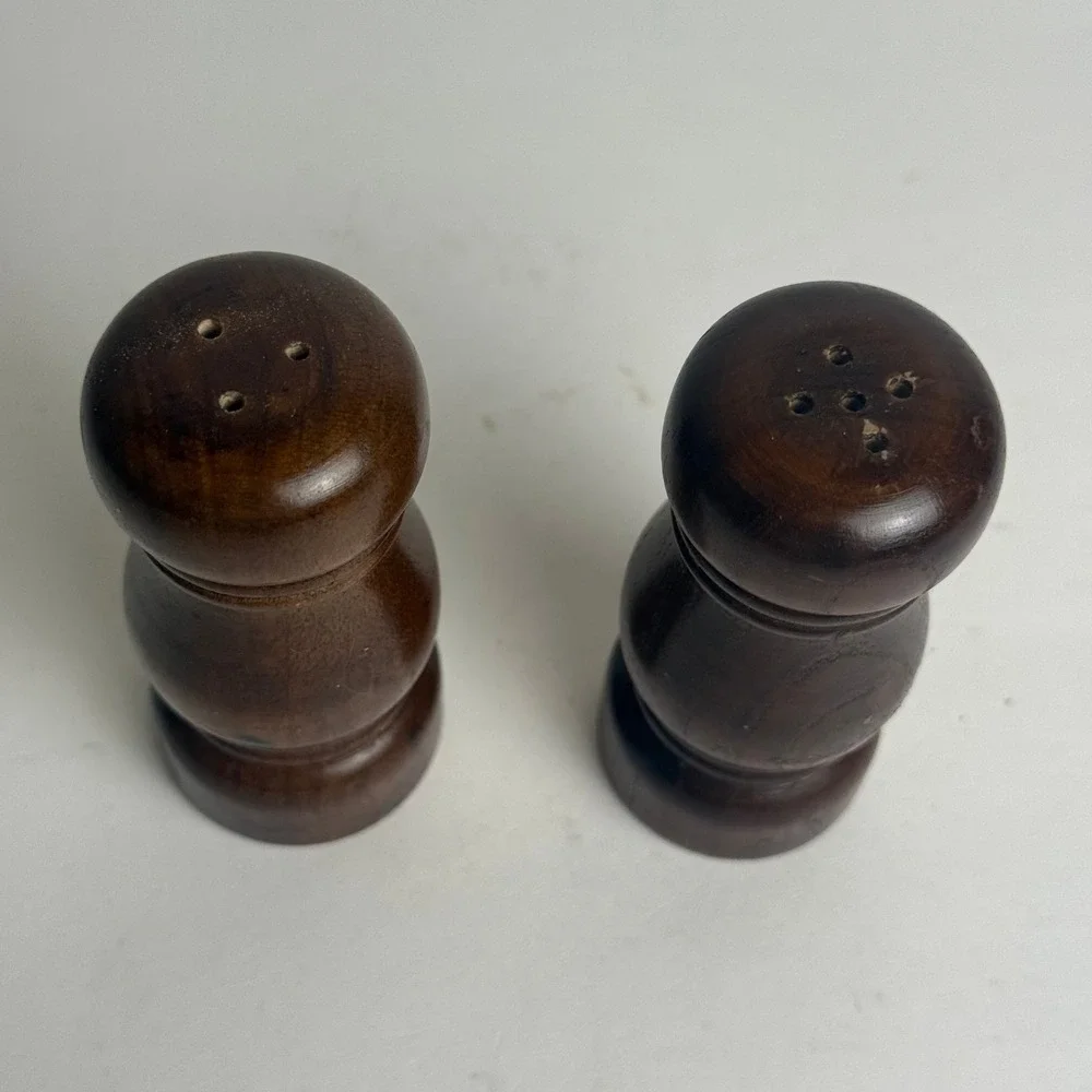 Vintage Dark Wood Salt and Pepper Shakers Set 4 Inch Rustic Farmhouse Decor